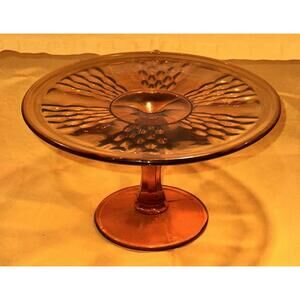 Vintage Indiana Glass Mt. Vernon Pattern Amber Glass Footed Cake/Pie Stand